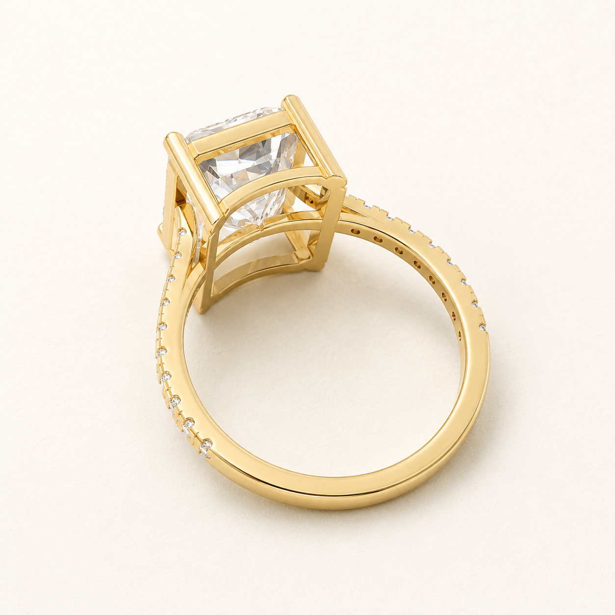 4 CT Emerald Cut Diamond Ring with Round Accent Diamonds in Yellow Gold, White Gold & Rose Gold - view 2