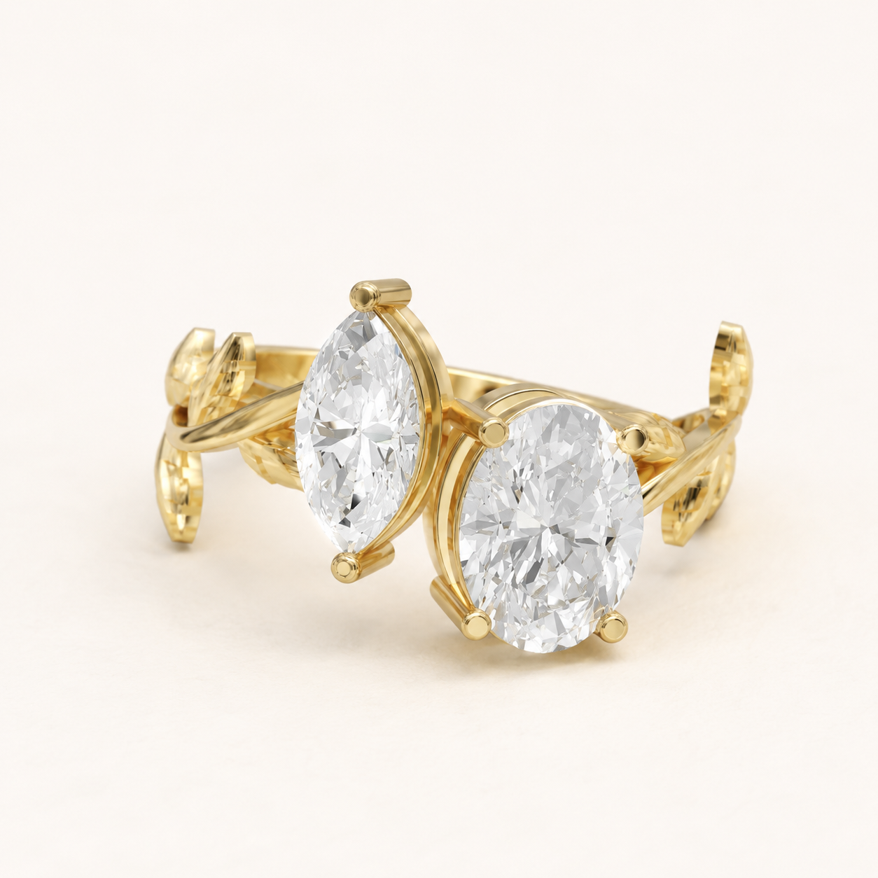1.25 CT Oval Diamond Open Vine Ring in Yellow Gold, White Gold & Rose Gold