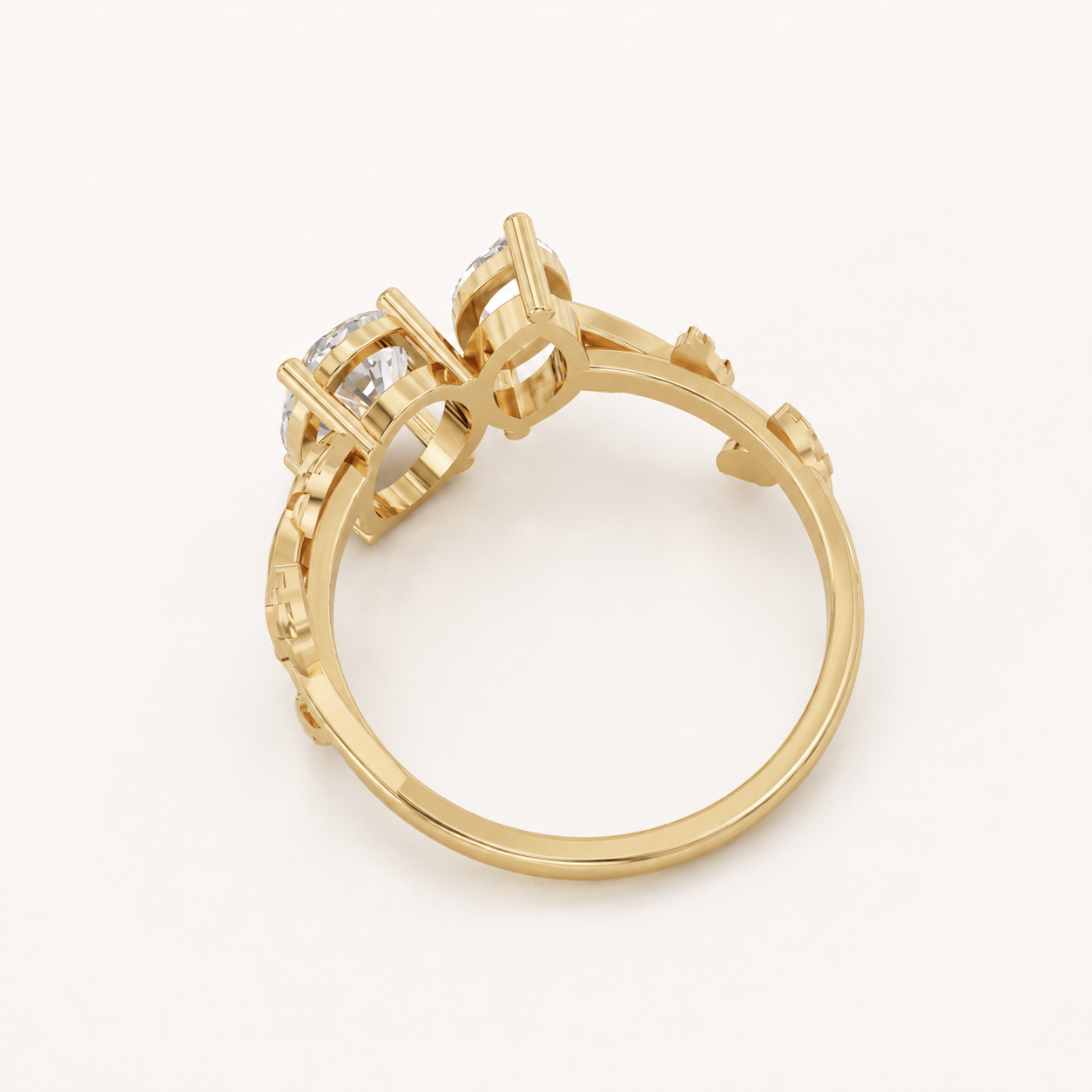 1.25 CT Oval Diamond Open Vine Ring in Yellow Gold, White Gold & Rose Gold - view 2