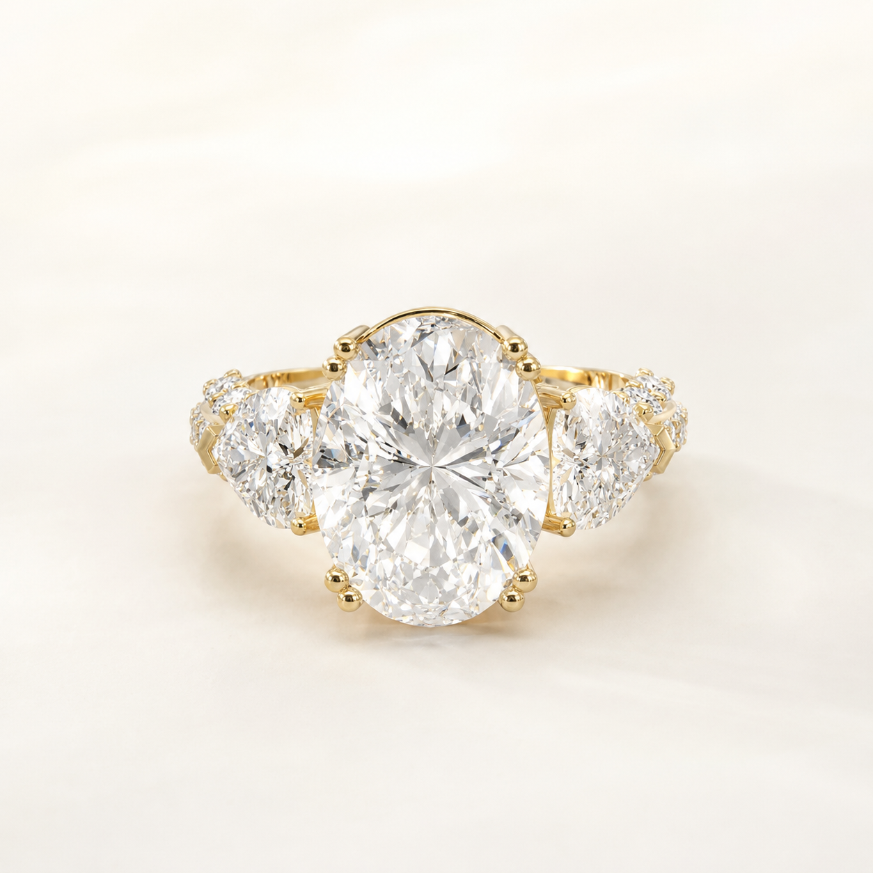 3.75 CT Oval Diamond Ring in Yellow Gold, White Gold & Rose Gold