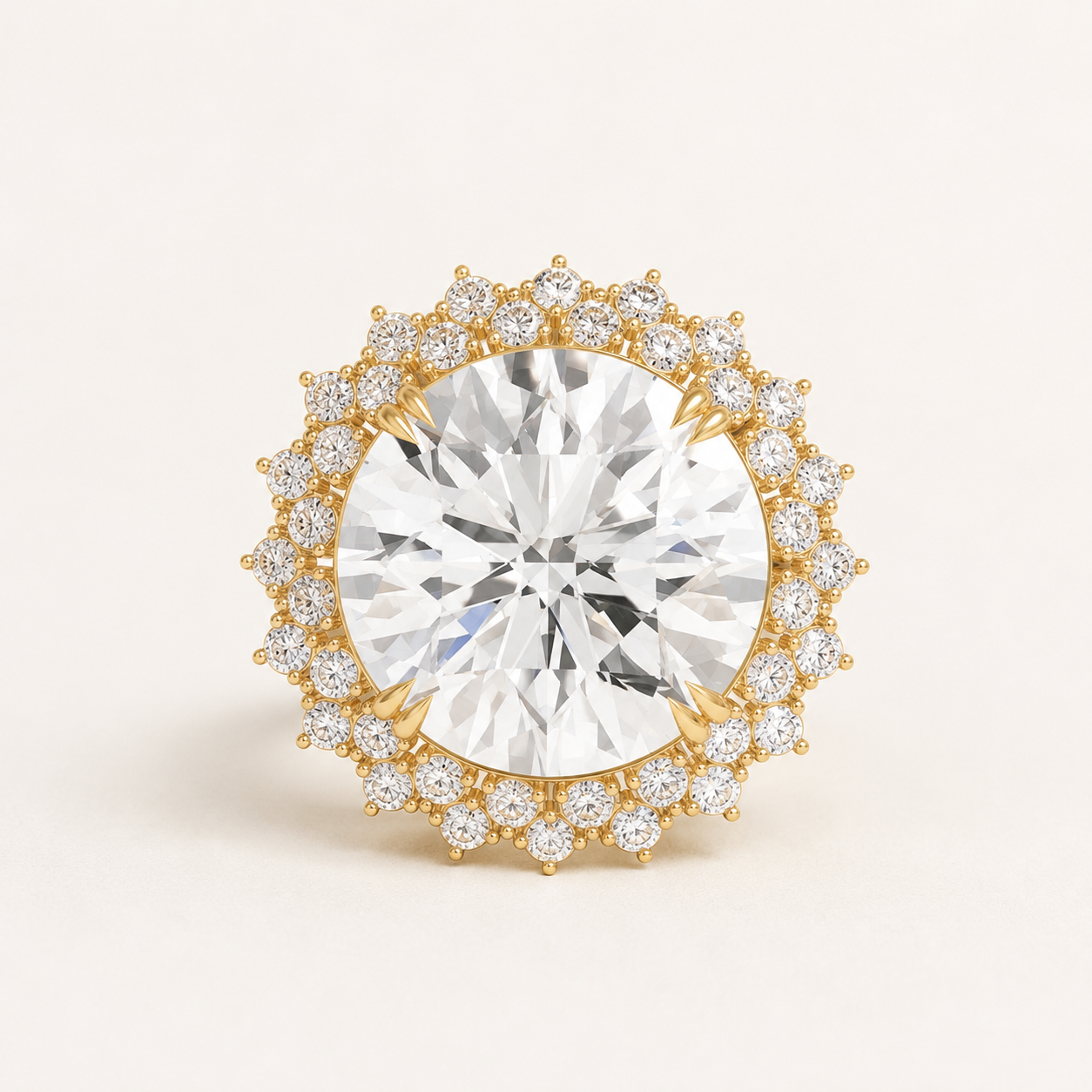 11.5 CT Round Diamond Halo Ring in Yellow Gold, White Gold & Rose Gold