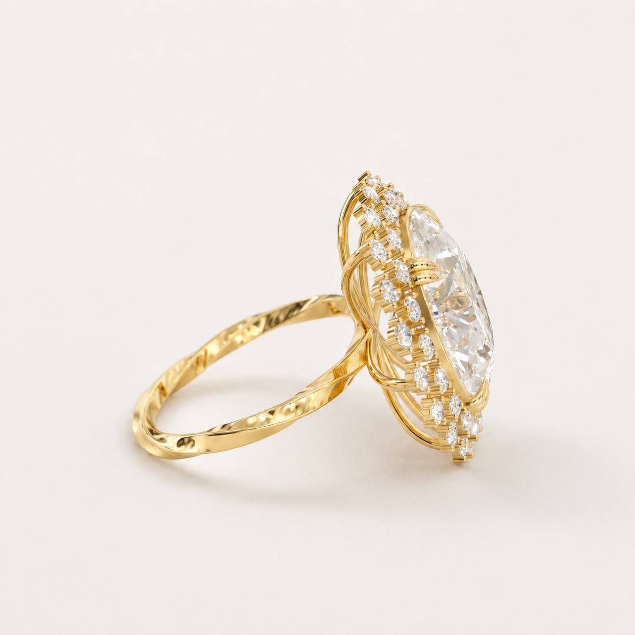11.5 CT Round Diamond Halo Ring in Yellow Gold, White Gold & Rose Gold - view 2