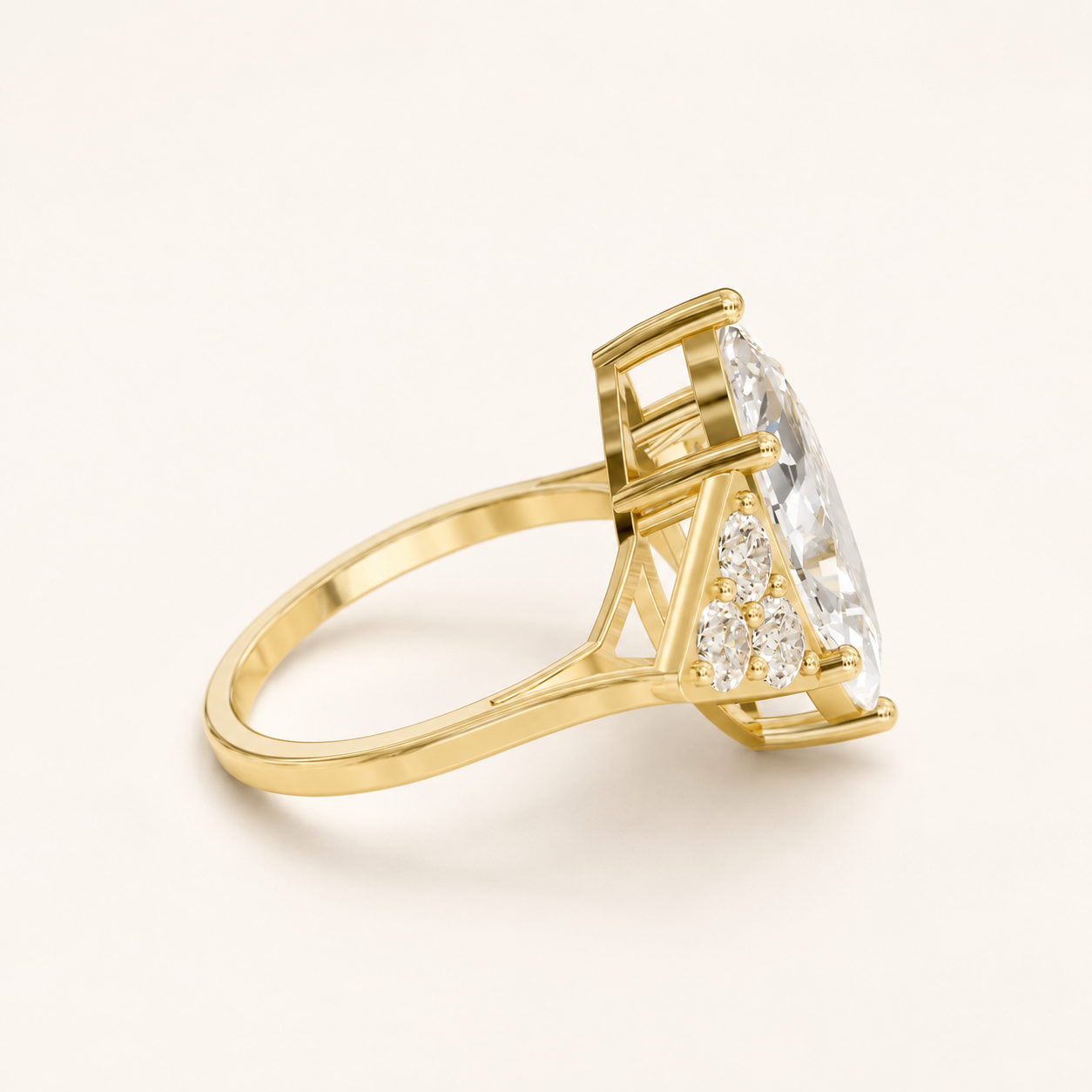3.86 CT Marquise & Round Diamond Ring in Yellow Gold, White Gold & Rose Gold - view 2