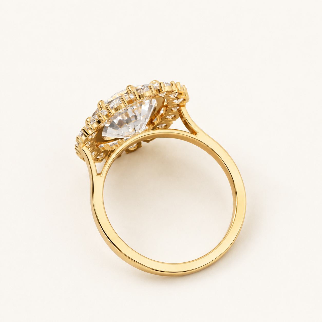 5 CT Cushion Diamond Halo Ring in Yellow Gold, White Gold & Rose Gold - view 2