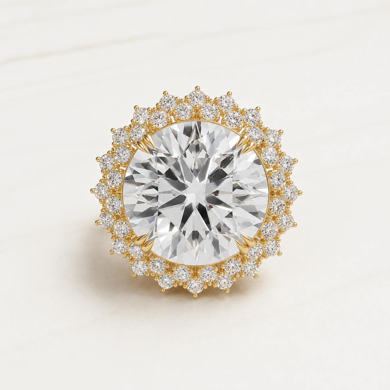 11.5 CT Round Diamond Halo Ring in Yellow Gold, White Gold & Rose Gold