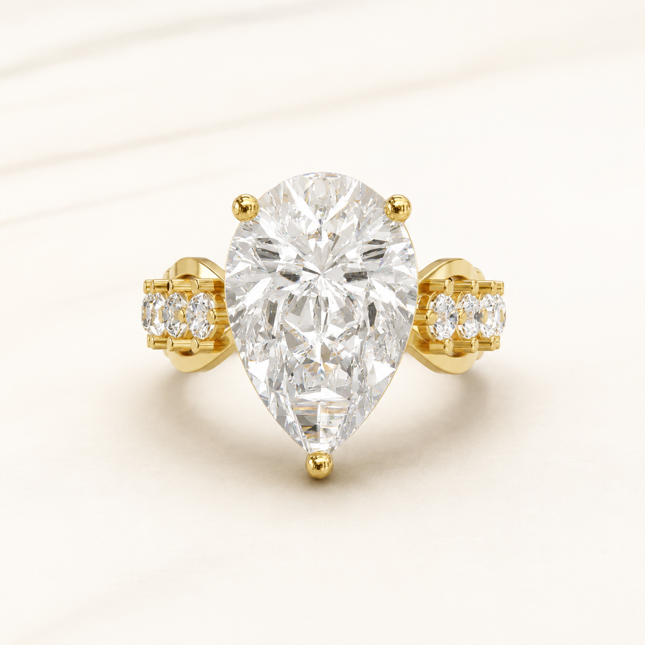 5.75 CT Pear & Round Diamond Ring in Yellow Gold, White Gold & Rose Gold