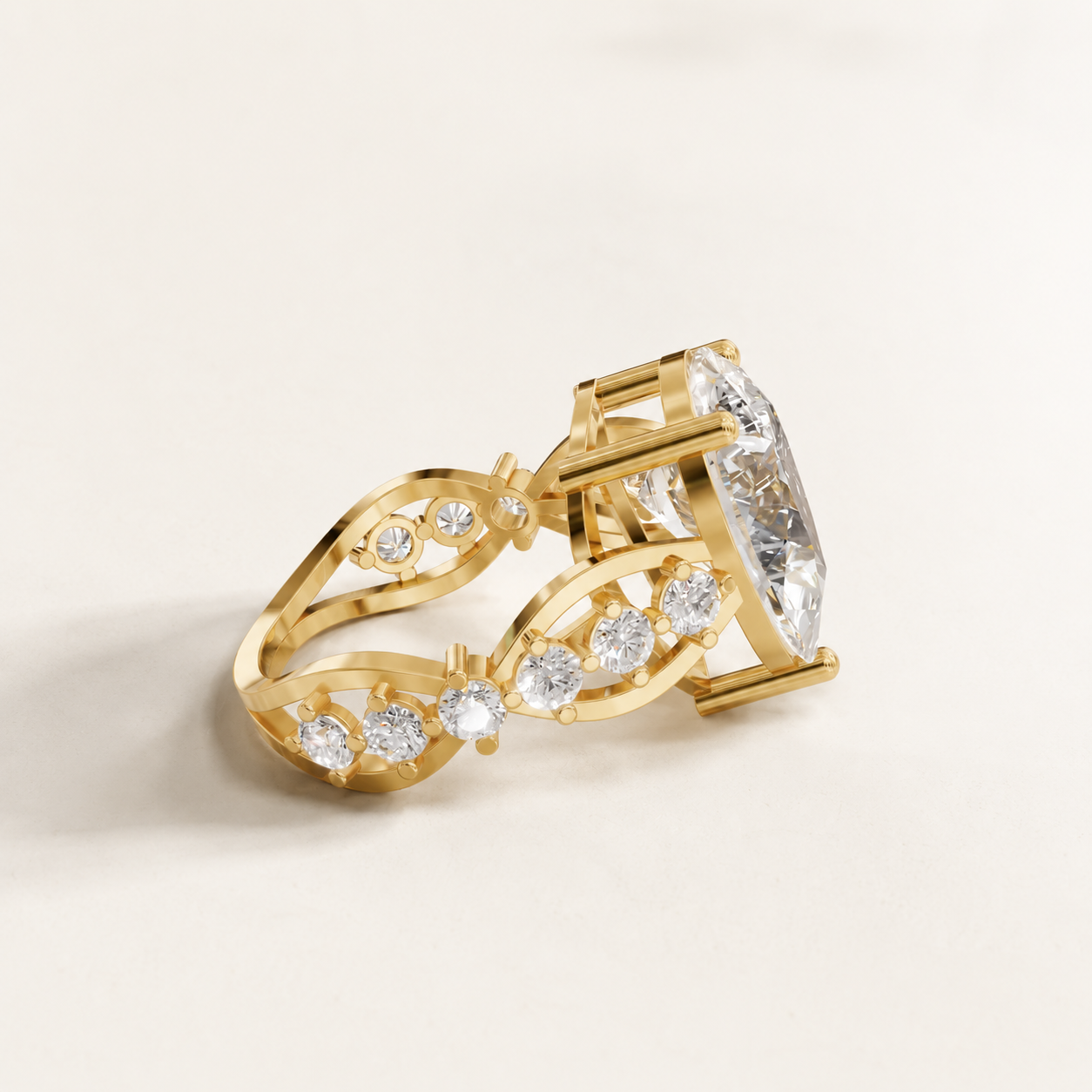 5.75 CT Pear & Round Diamond Ring in Yellow Gold, White Gold & Rose Gold - view 2