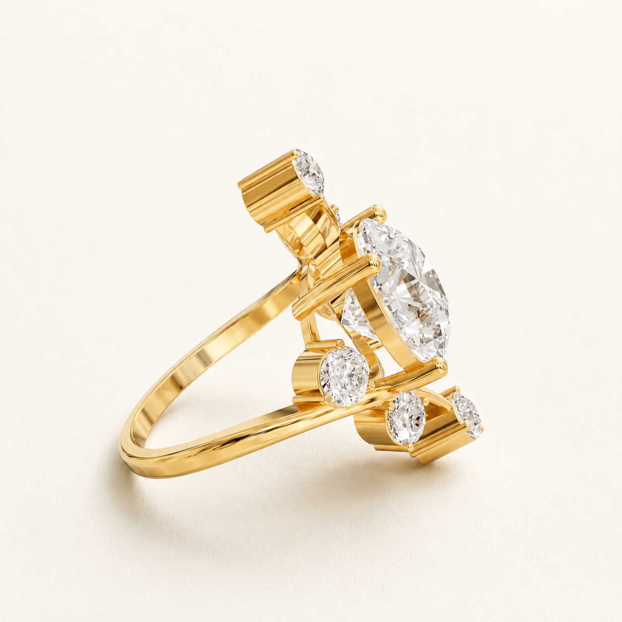 5 CT Round Diamond Ring in Yellow Gold, White Gold & Rose Gold - view 2