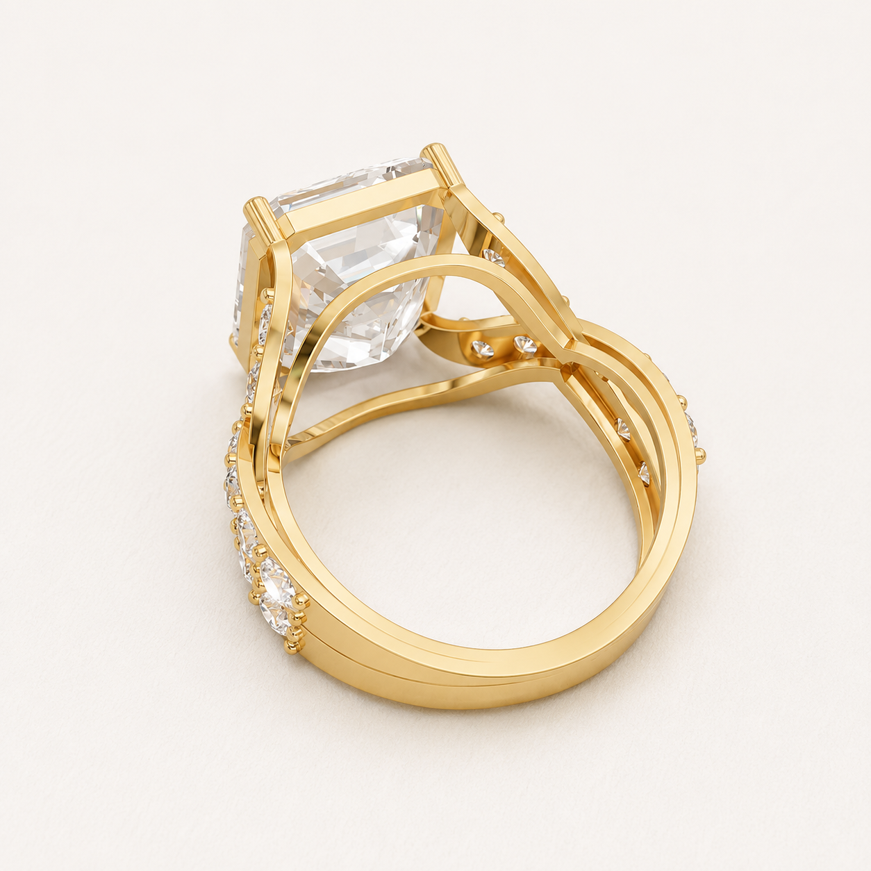 7.5 CT Emerald & Round Diamond Ring in Yellow Gold, White Gold & Rose Gold - view 2