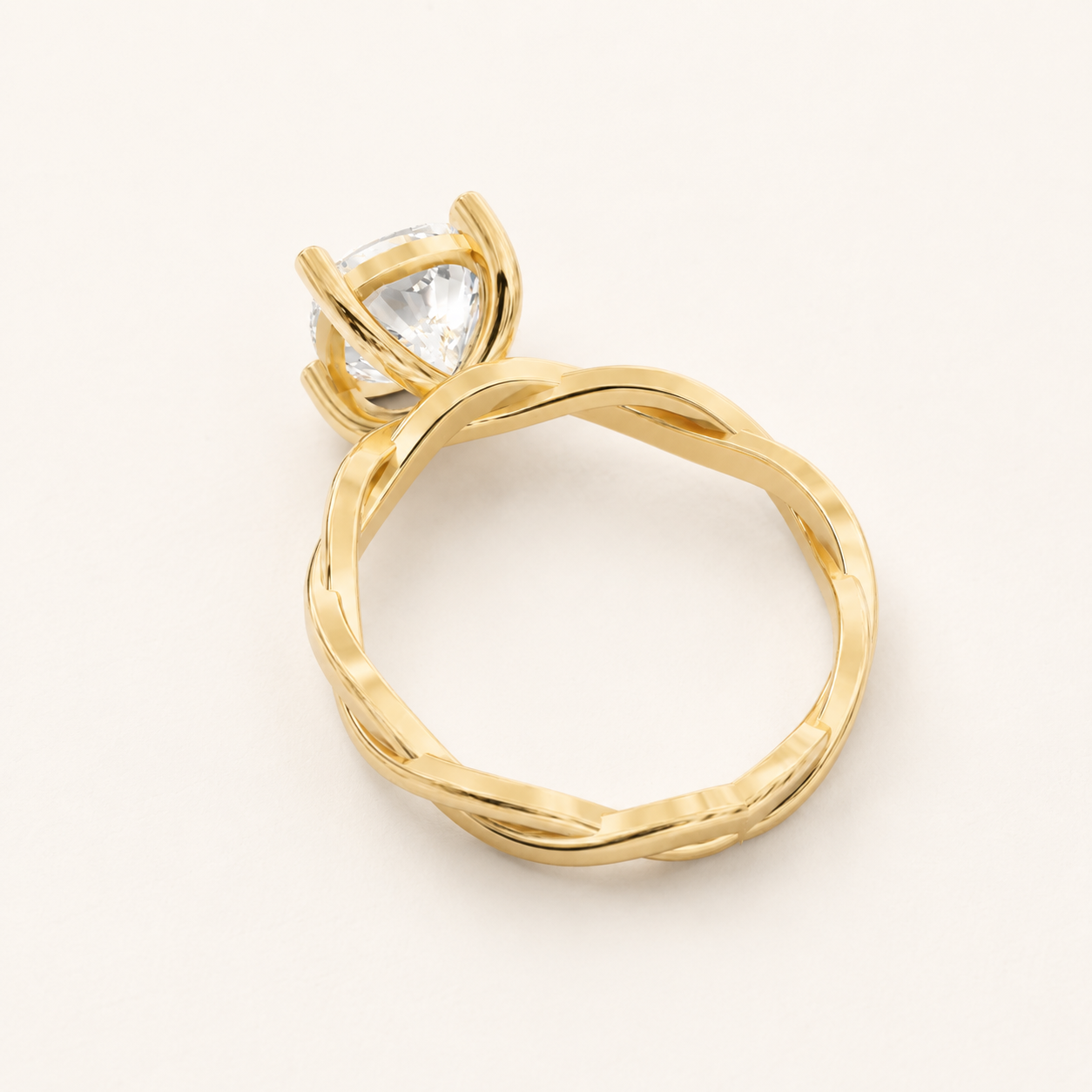 1.60 CT Cushion Diamond Twisted Solitaire Ring in Yellow Gold, White Gold & Rose Gold - view 2