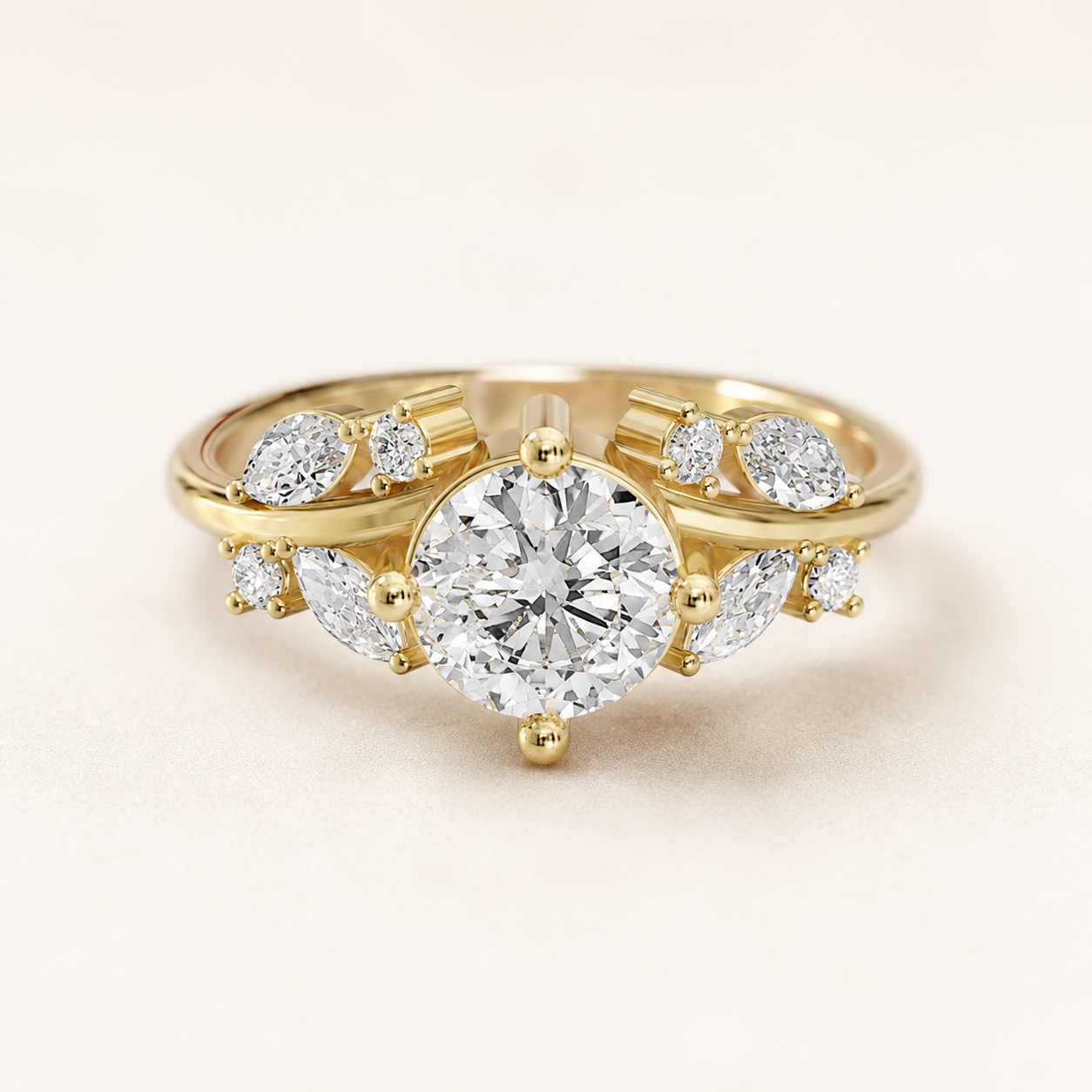 0.840 CT Round Cut Diamond Ring in Yellow Gold, White Gold & Rose Gold