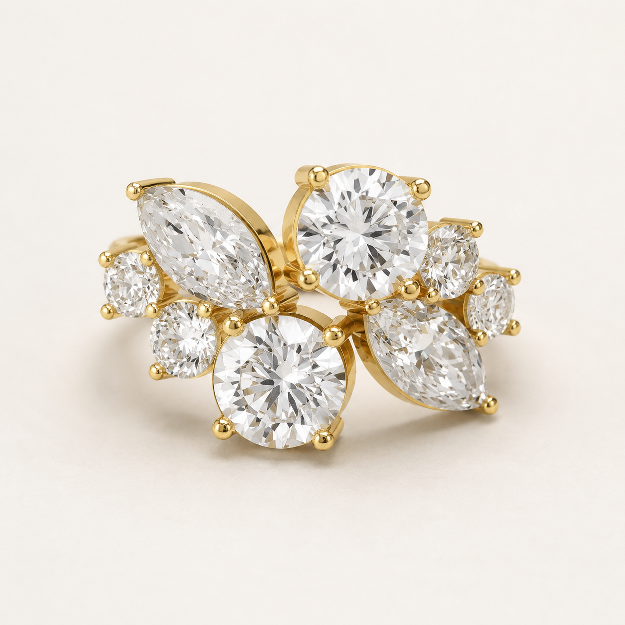1.32 CT Round Cut Diamond Ring in Yellow Gold, White Gold & Rose Gold