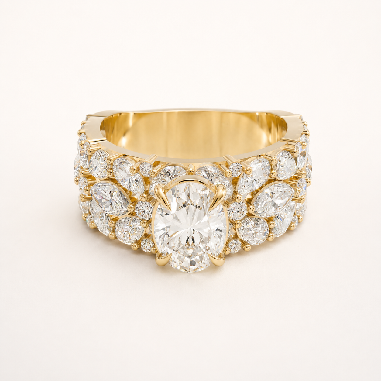 2 CT Oval Cut Diamond Ring in Yellow Gold, White Gold & Rose Gold