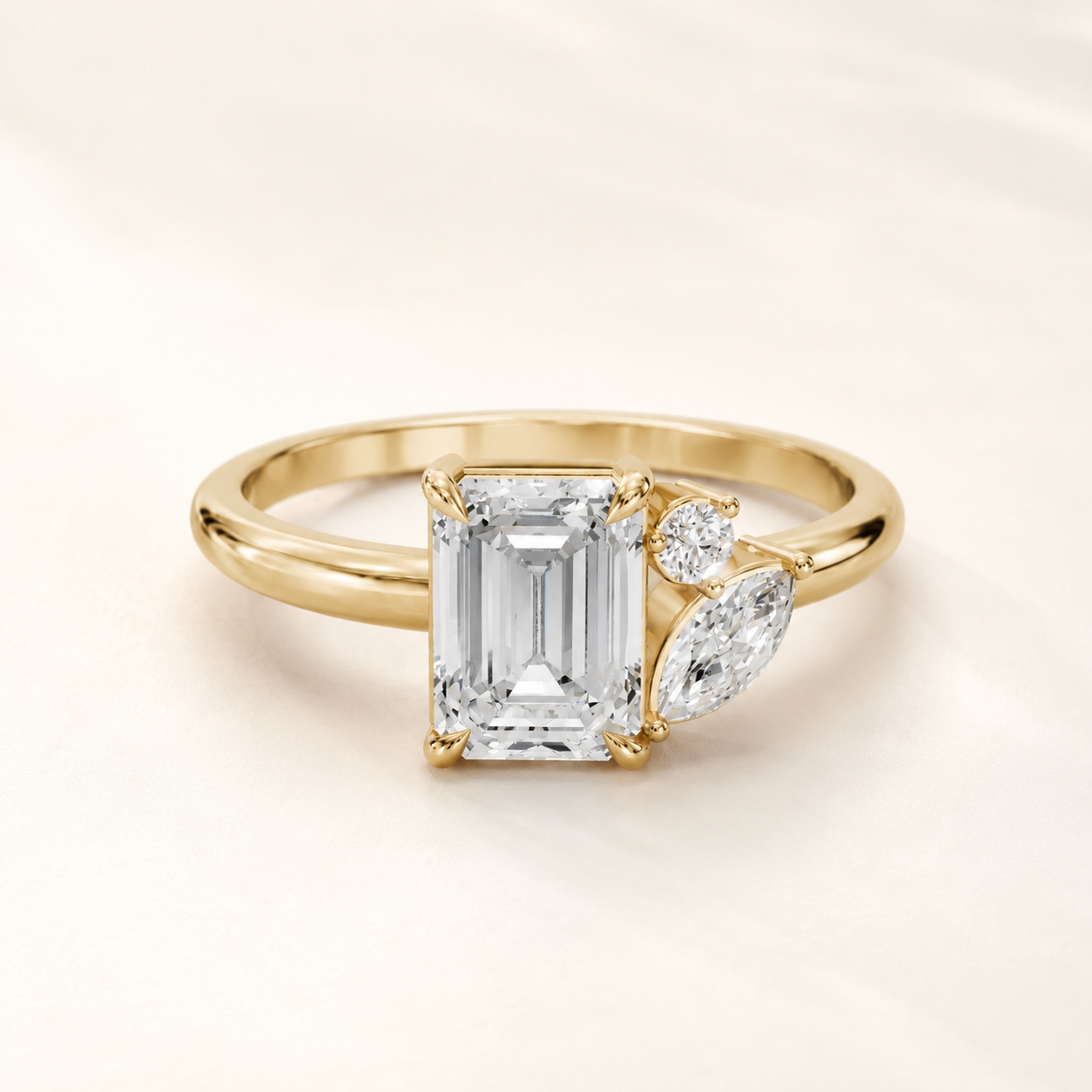 1 CT Emerald Cut Diamond Ring in Yellow Gold, White Gold & Rose Gold