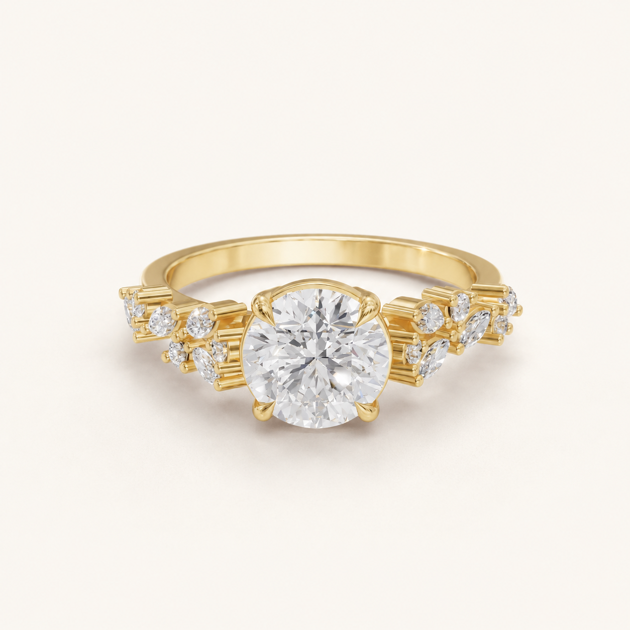 1.28 CT Round Cut Diamond Ring in Yellow Gold, White Gold & Rose Gold