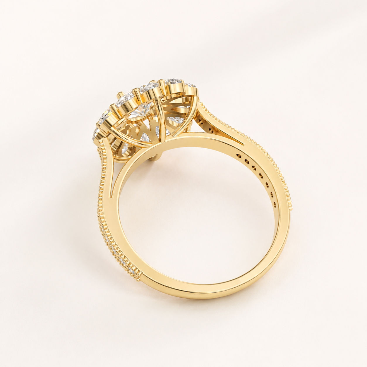 2.40 CT Round & Pear Cut Diamond Floral Ring in Yellow Gold, White Gold & Rose Gold - view 2