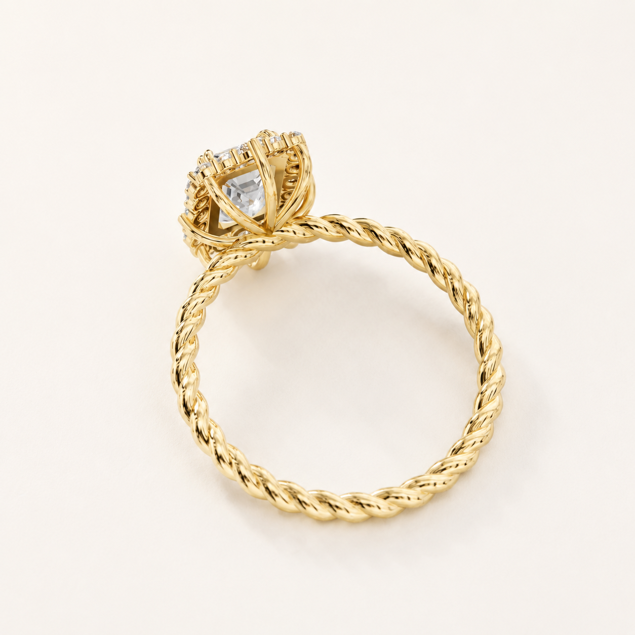 1 CT Emerald Cut Diamond Halo Ring in Yellow Gold, White Gold & Rose Gold - view 2