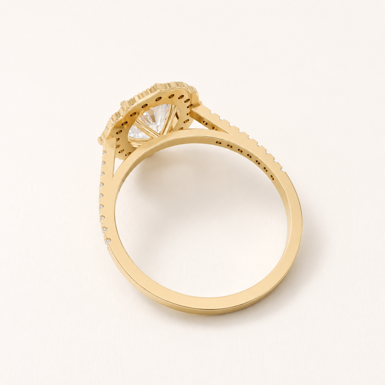 1.25 CT Oval Diamond Halo Ring in Yellow Gold, White Gold & Rose Gold - view 2