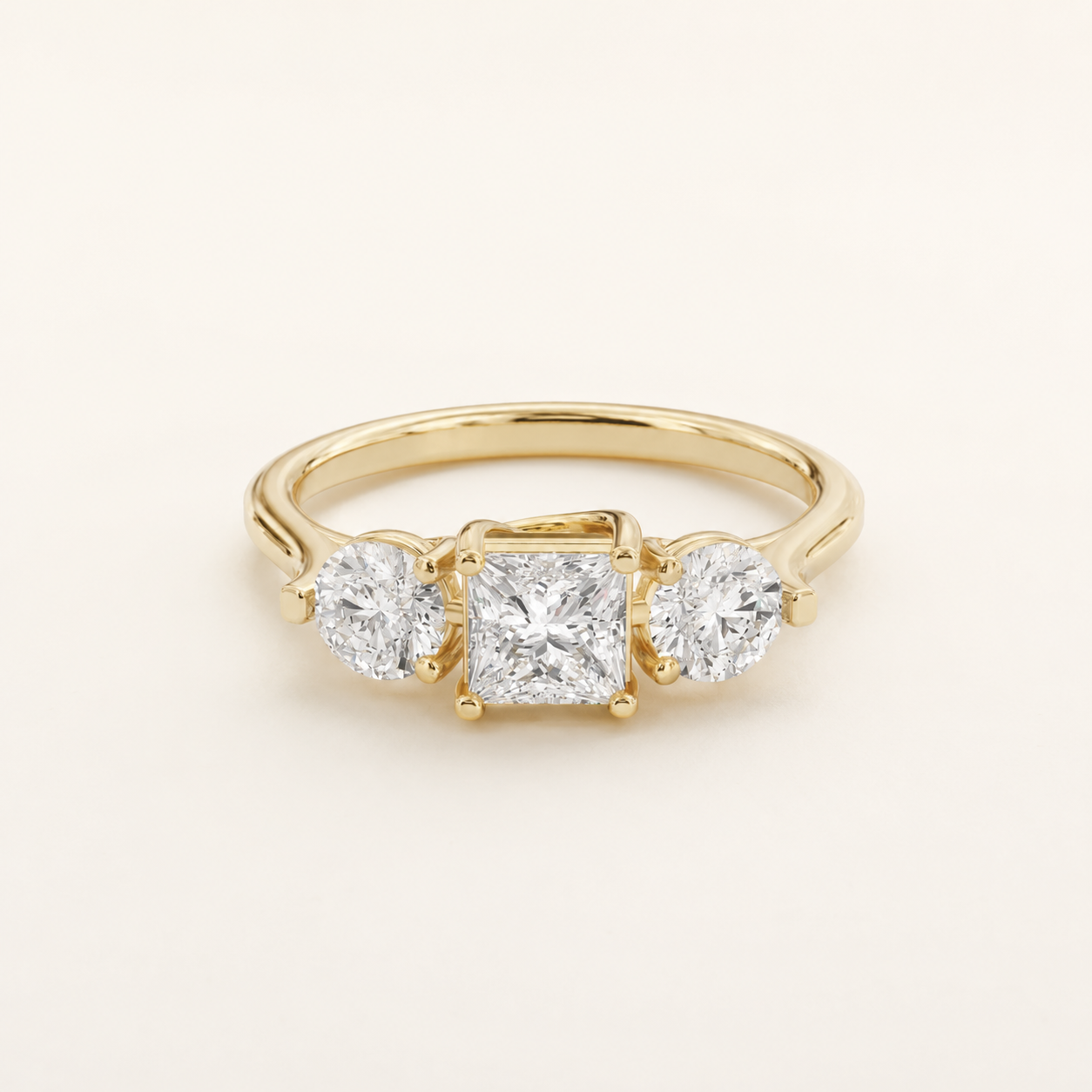 0.50 CT Princess Diamond Three Stone Ring in Yellow Gold, White Gold & Rose Gold