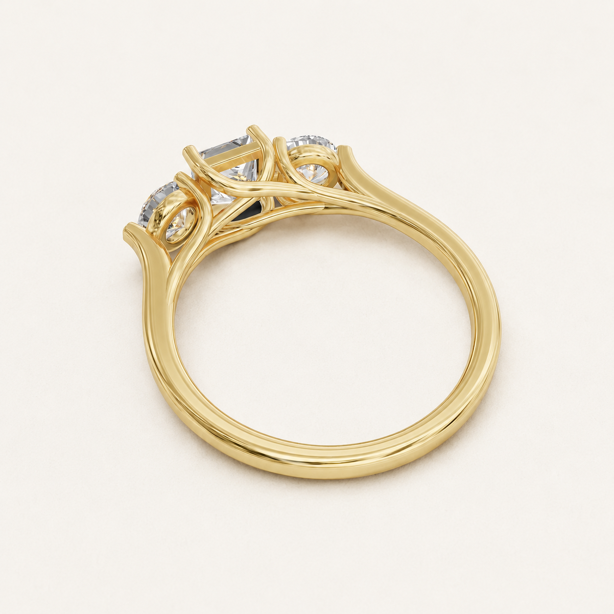 0.50 CT Princess Diamond Three Stone Ring in Yellow Gold, White Gold & Rose Gold - view 2