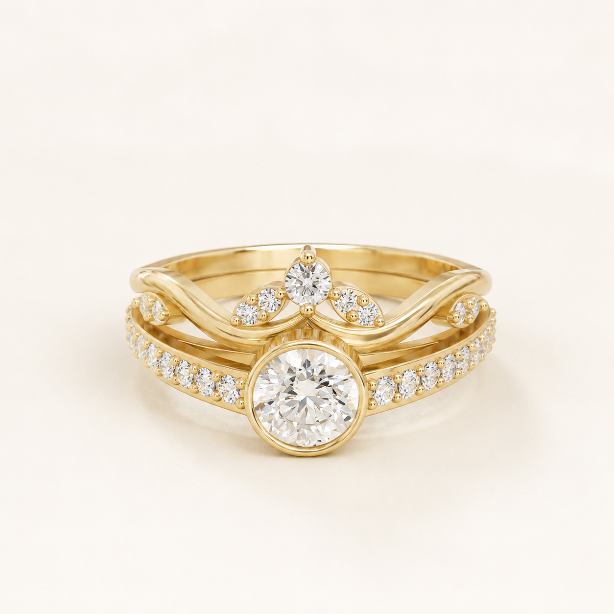 0.46 CT Round Diamond Crown Ring in Yellow Gold, White Gold & Rose Gold