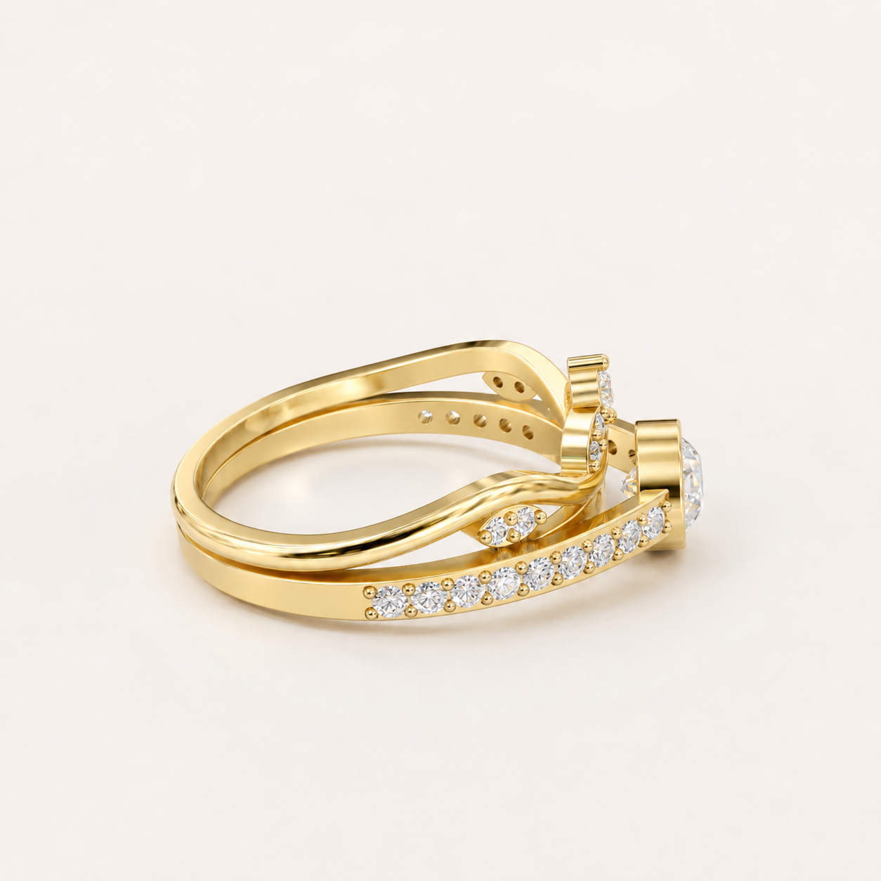 0.46 CT Round Diamond Crown Ring in Yellow Gold, White Gold & Rose Gold - view 2