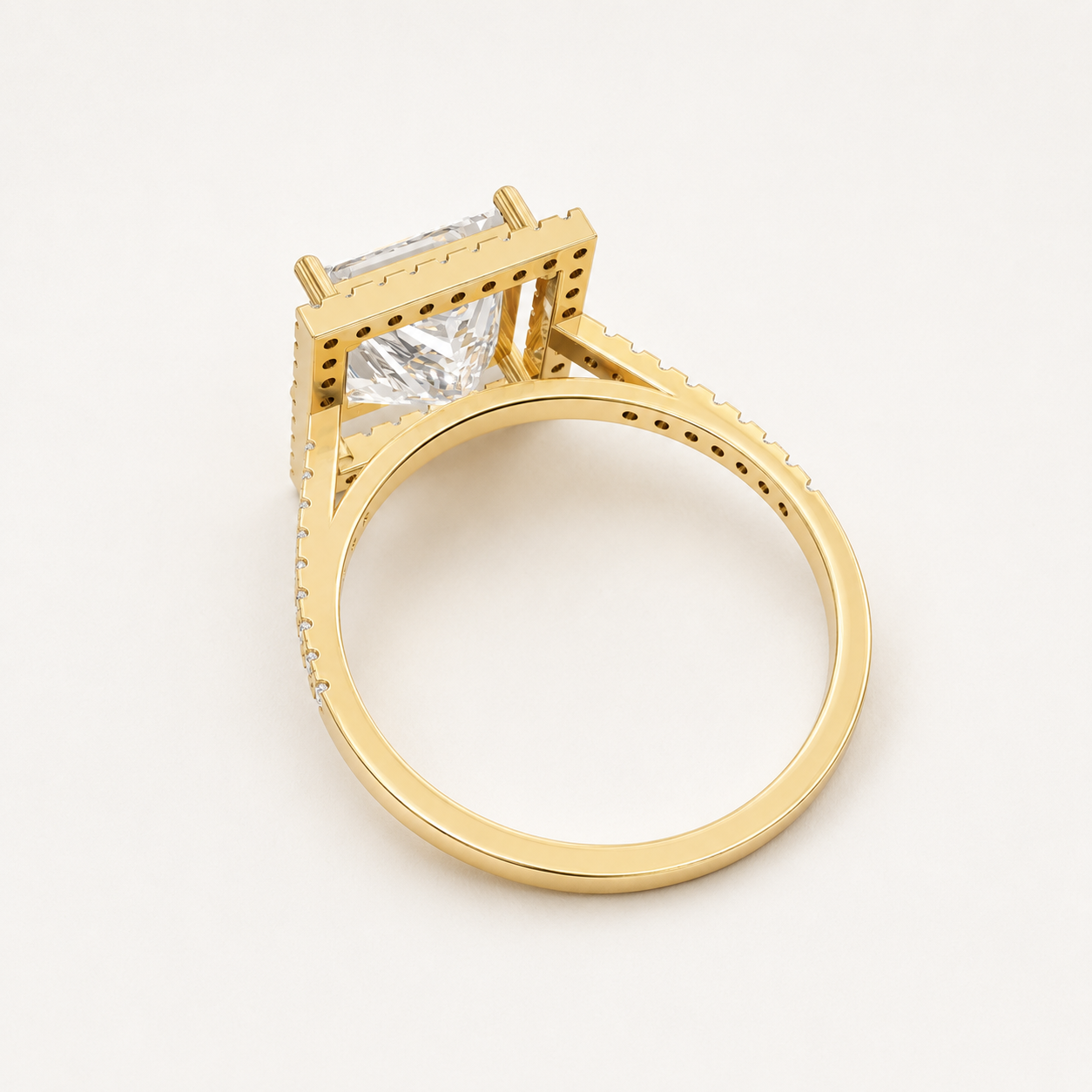 3.20 CT Princess Diamond Square Halo Ring in Yellow Gold, White Gold & Rose Gold - view 2