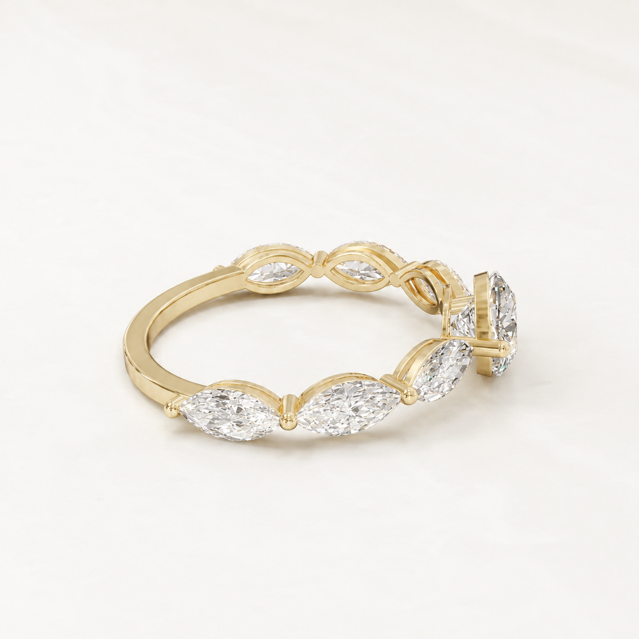 3 CT Round Diamond Marquise Side Stone Ring in Yellow Gold, White Gold & Rose Gold - view 2