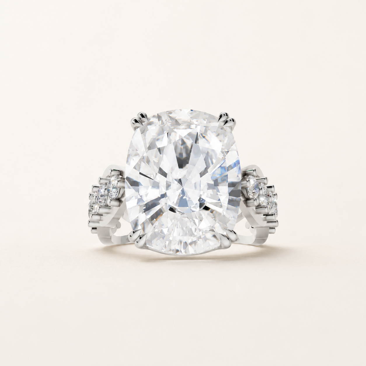 10 CT Cushion Cut & Round Diamond Ring in Yellow Gold, White Gold & Rose Gold