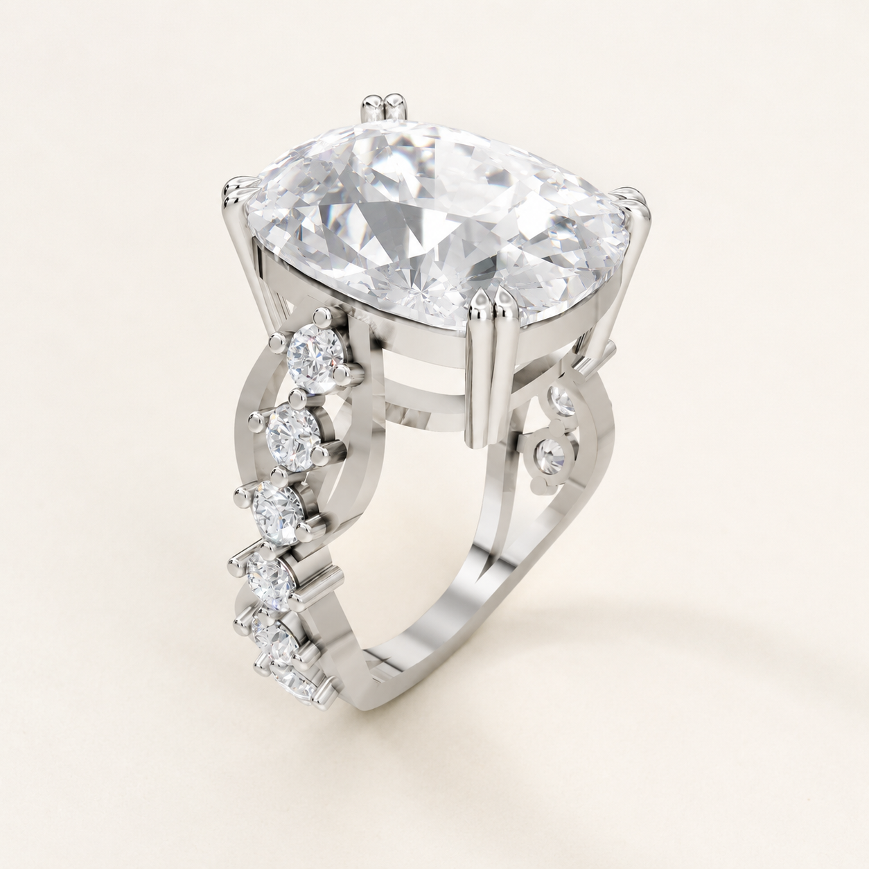 10 CT Cushion Cut & Round Diamond Ring in Yellow Gold, White Gold & Rose Gold - view 2