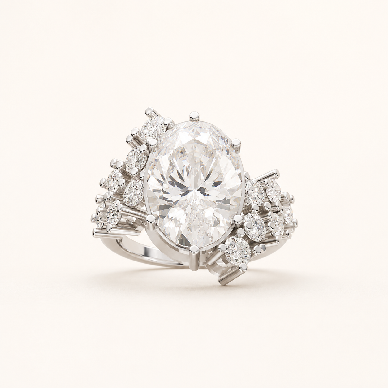5 CT Oval Cut & Round Diamond Ring in Yellow Gold, White Gold & Rose Gold