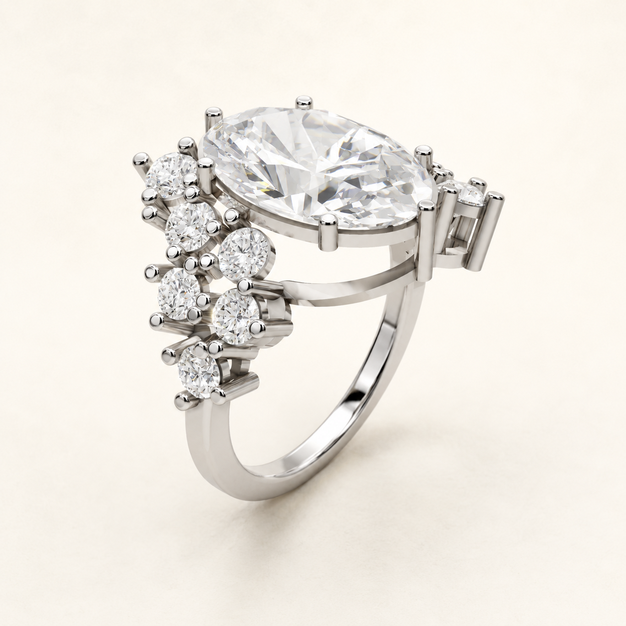 5 CT Oval Cut & Round Diamond Ring in Yellow Gold, White Gold & Rose Gold - view 2