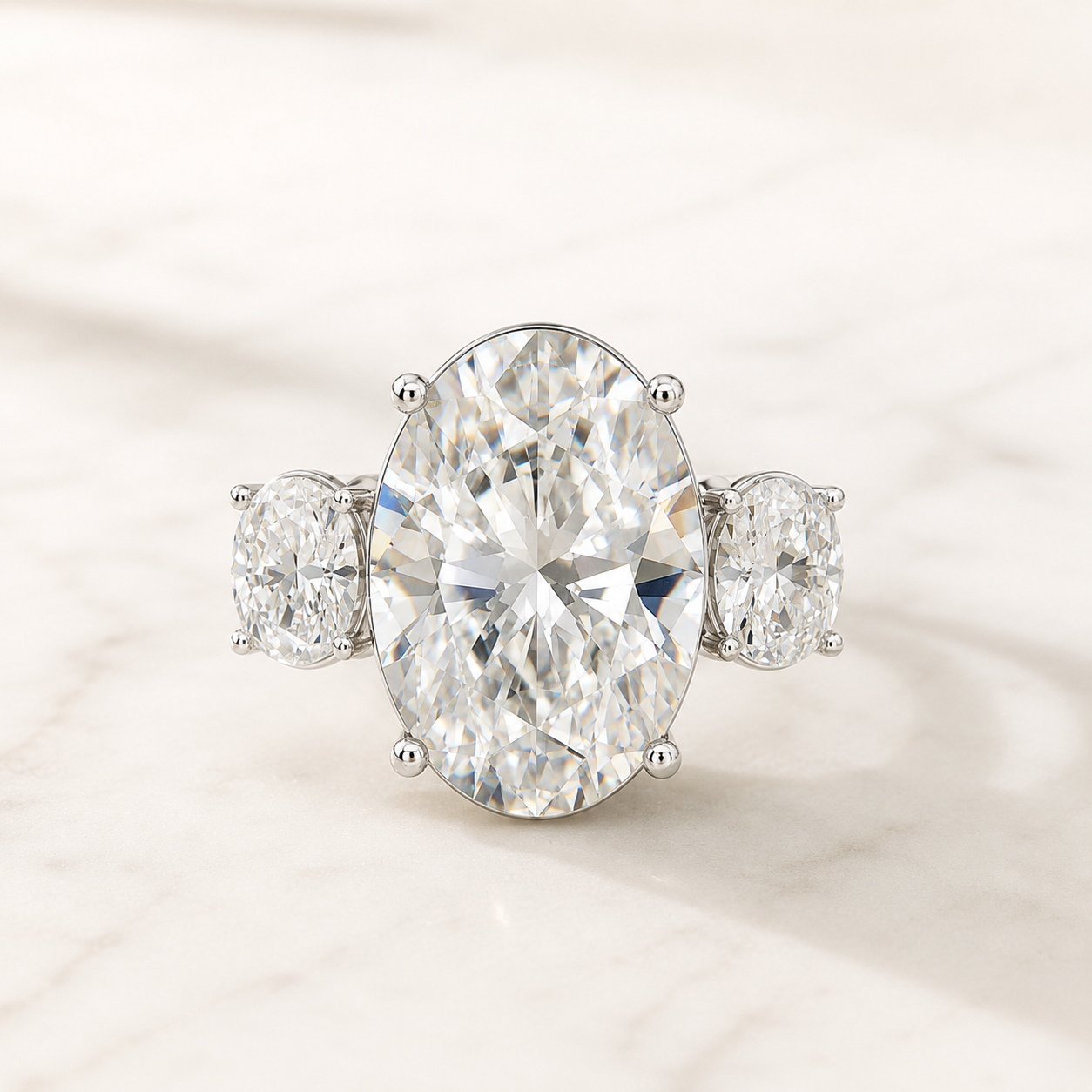 5.50 CT Oval Diamond Three Stone Ring in Yellow Gold, White Gold & Rose Gold