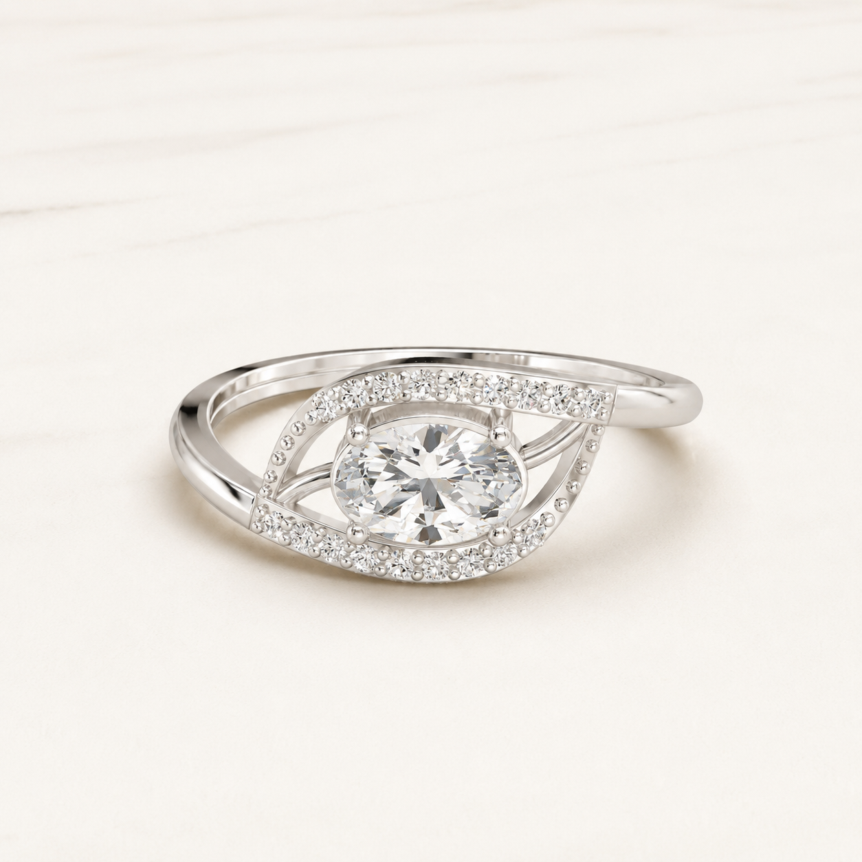 0.36 CT Oval Diamond Evil Eye Ring in Yellow Gold, White Gold & Rose Gold