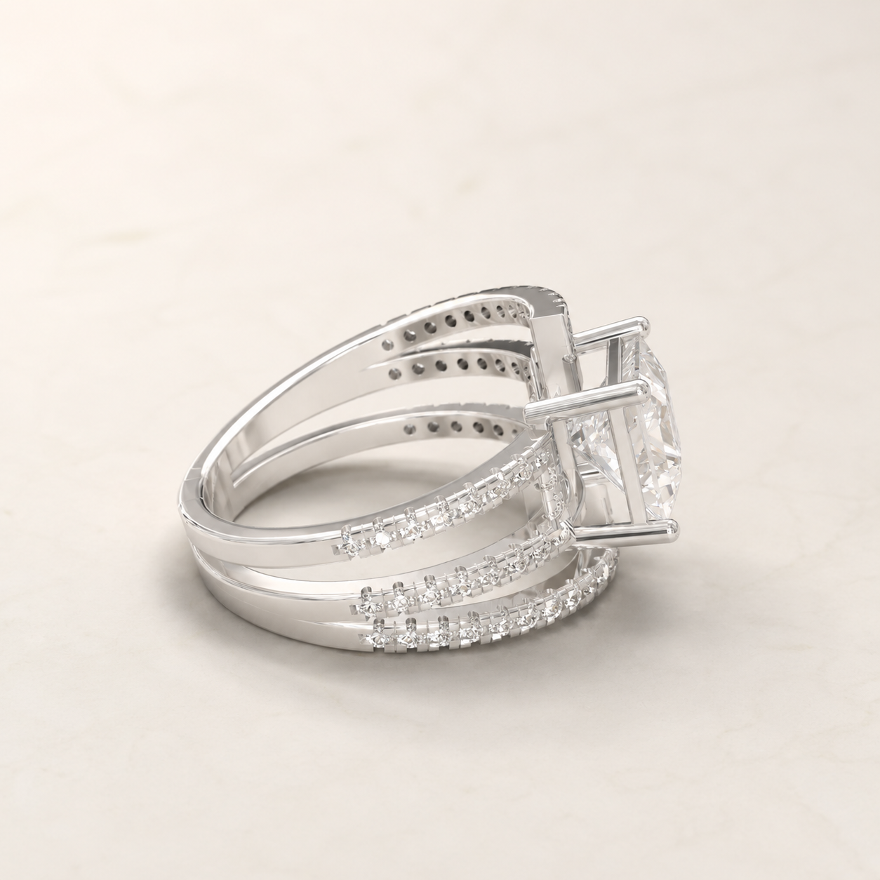 2.15 CT Princess Cut Lab Diamond Statement Ring in Yellow Gold, White Gold & Rose Gold - view 2