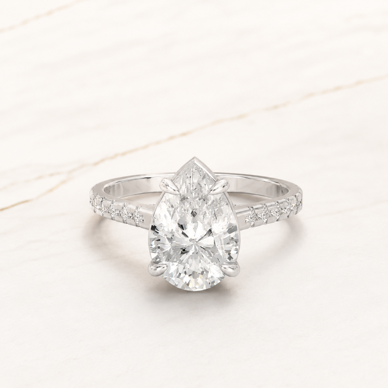 2.55 CT Pear & Round Lab Diamond Ring in Yellow Gold, White Gold & Rose Gold