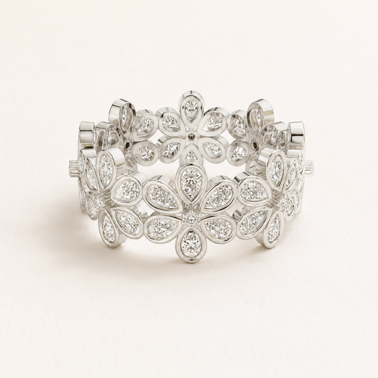 2.40 CT Pear Diamond Floral Band Ring in Yellow Gold, White Gold & Rose Gold