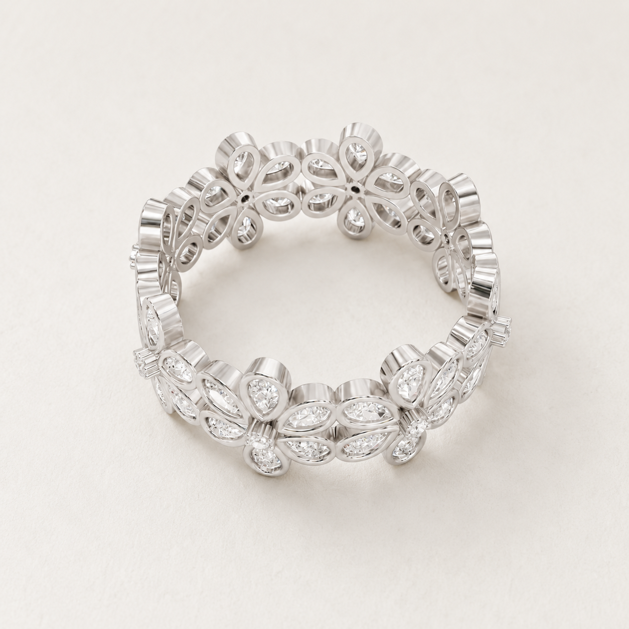 2.40 CT Pear Diamond Floral Band Ring in Yellow Gold, White Gold & Rose Gold - view 2