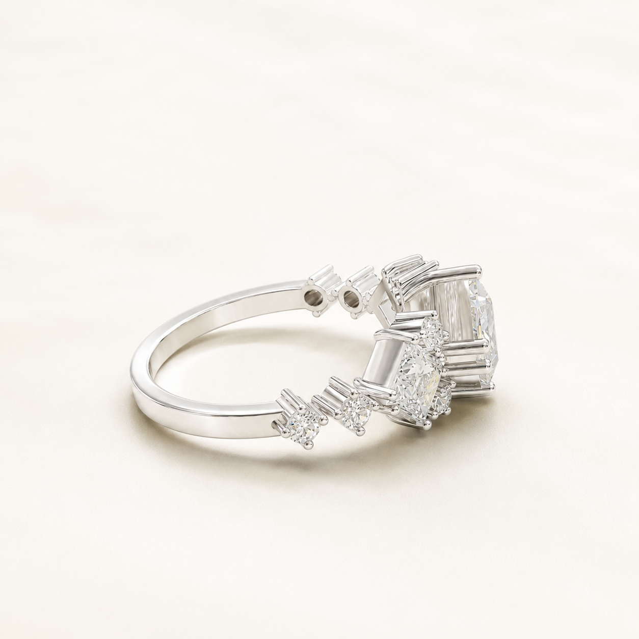 1.20 CT Princess & Round Diamond Cluster Ring in Yellow Gold, White Gold & Rose Gold - view 2