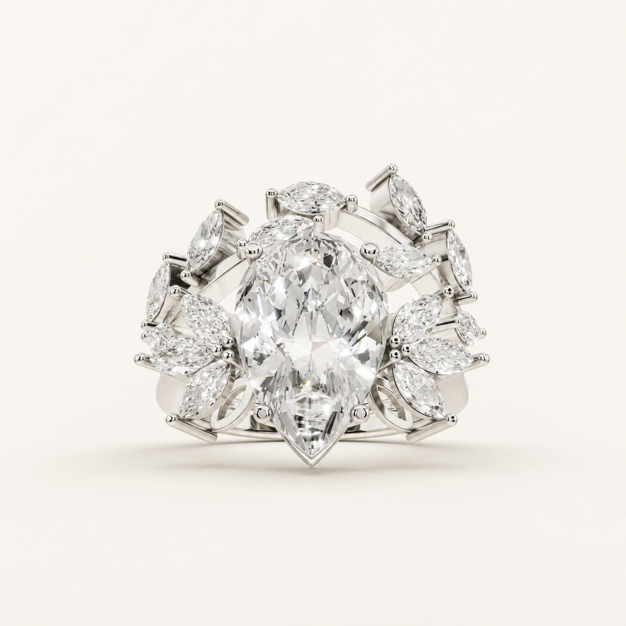 3.75 CT Pear Cut Lab Grown Diamond Cluster Ring in Yellow Gold, White Gold & Rose Gold