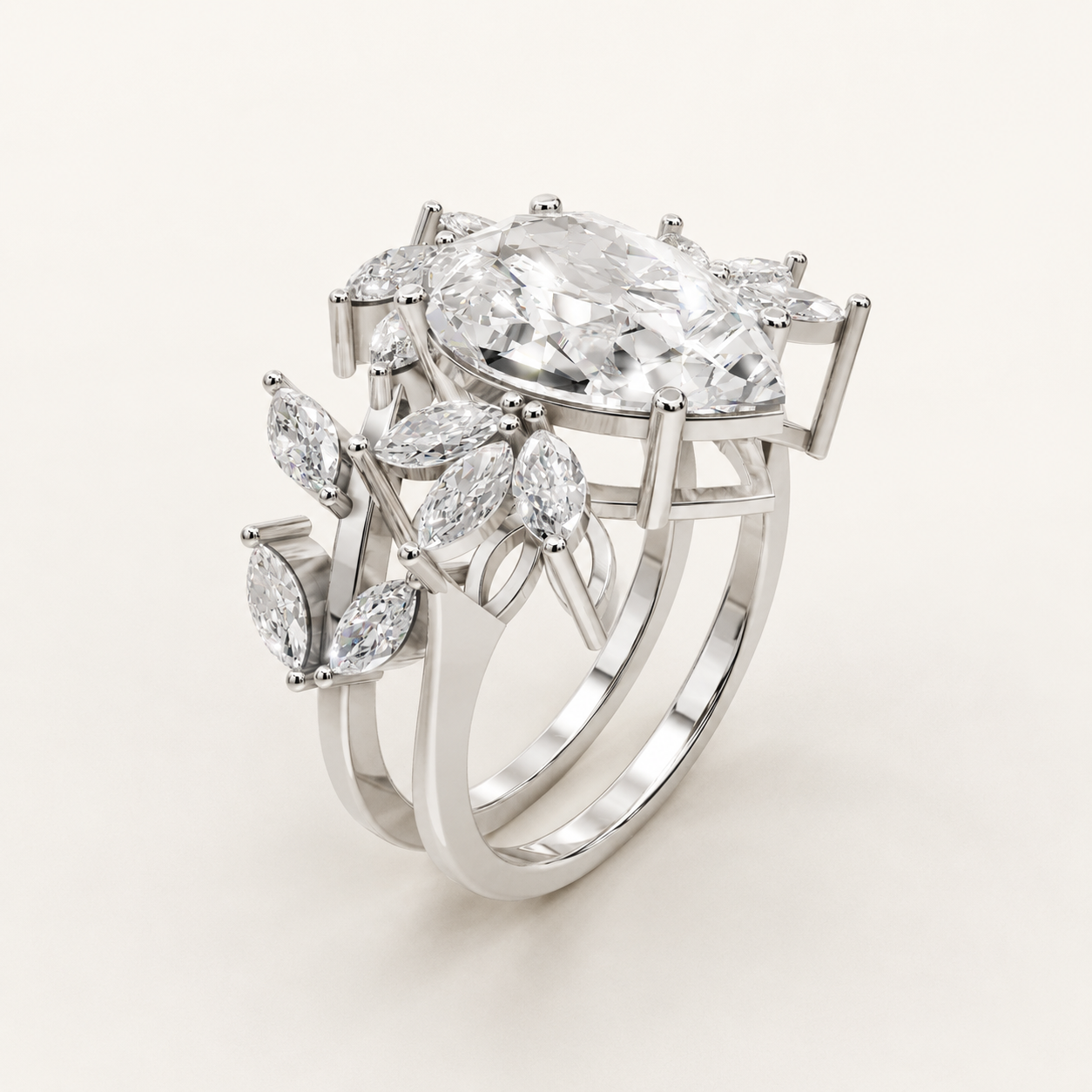 3.75 CT Pear Cut Lab Grown Diamond Cluster Ring in Yellow Gold, White Gold & Rose Gold - view 2
