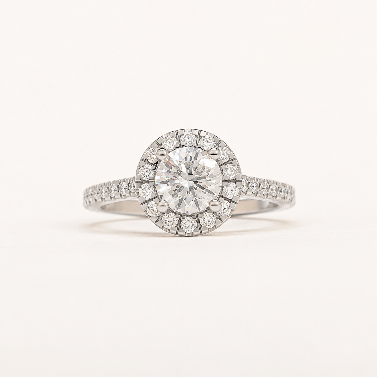 0.50 CT Round Lab Grown Diamond Halo Ring in Yellow Gold, White Gold & Rose Gold