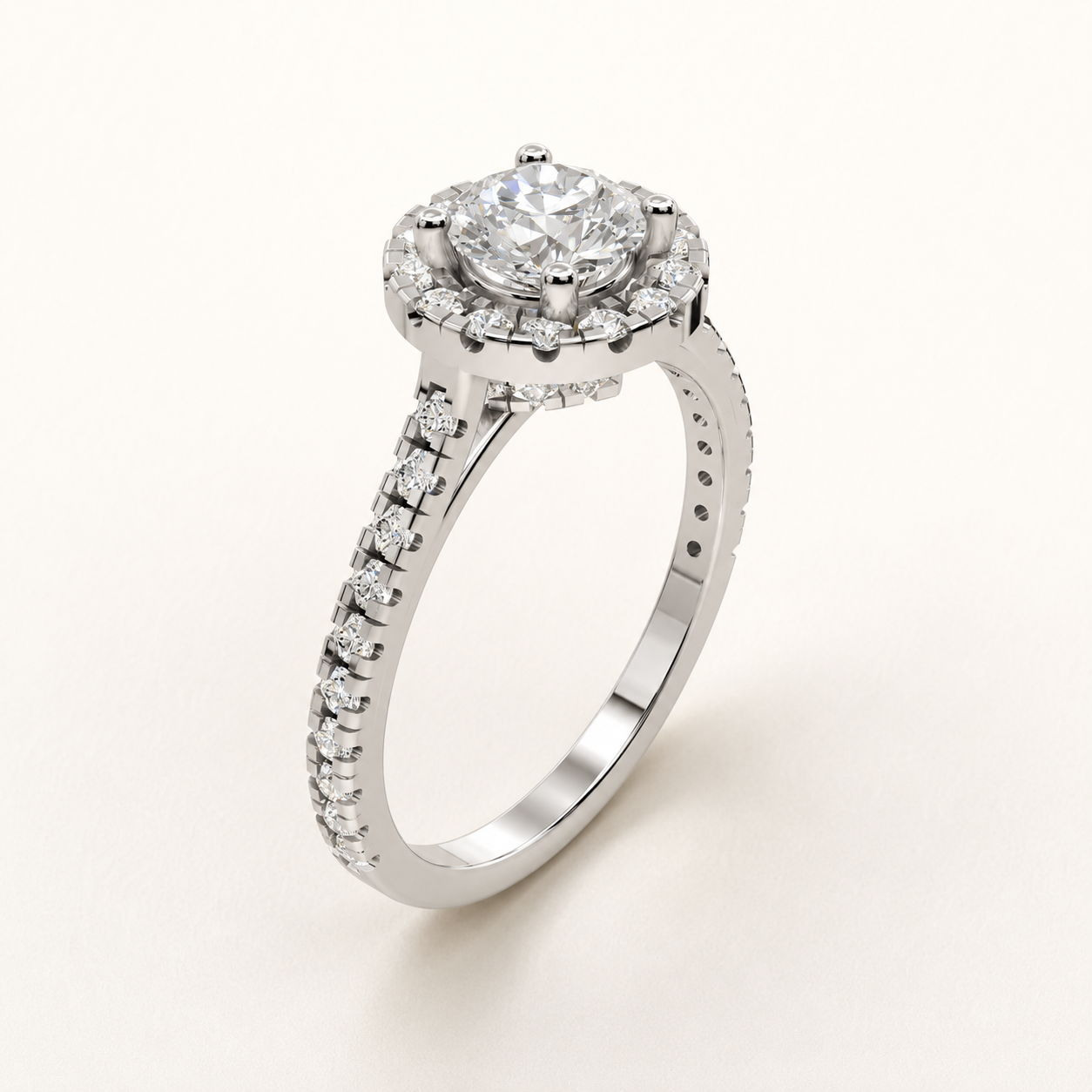 0.50 CT Round Lab Grown Diamond Halo Ring in Yellow Gold, White Gold & Rose Gold - view 2