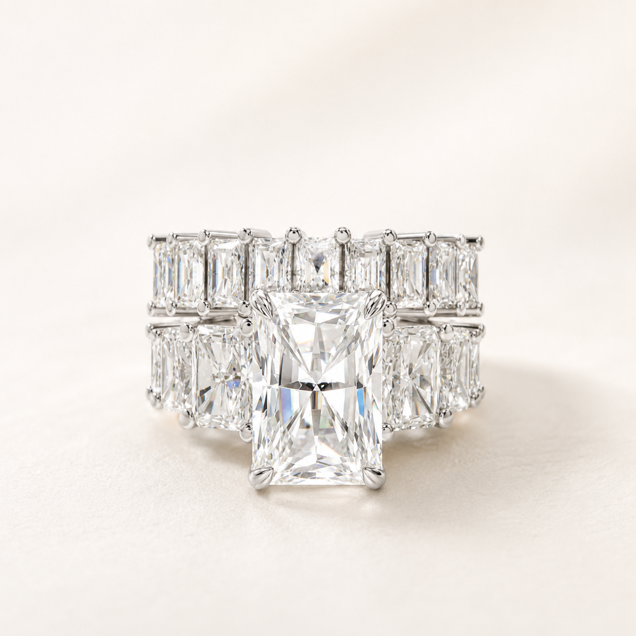 3.40 CT  Radiant Cut  Lab Grown Diamond Statement Ring Yellow Gold, White Gold & Rose Gold