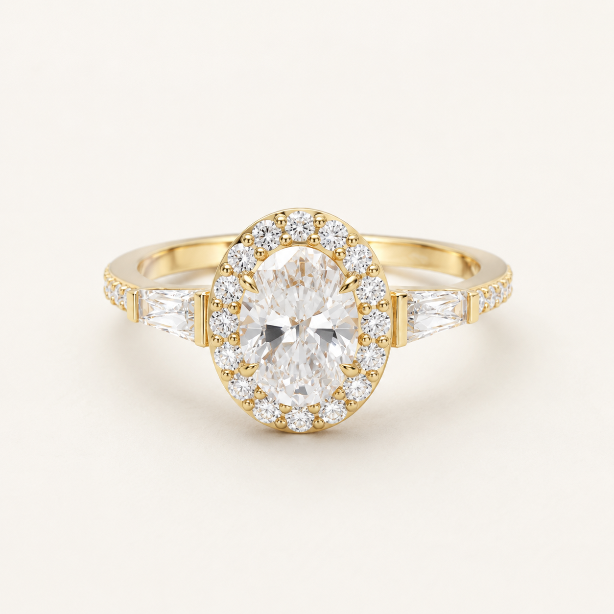 0.80 CT Oval Halo Diamond Ring in Yellow, White & Rose Gold