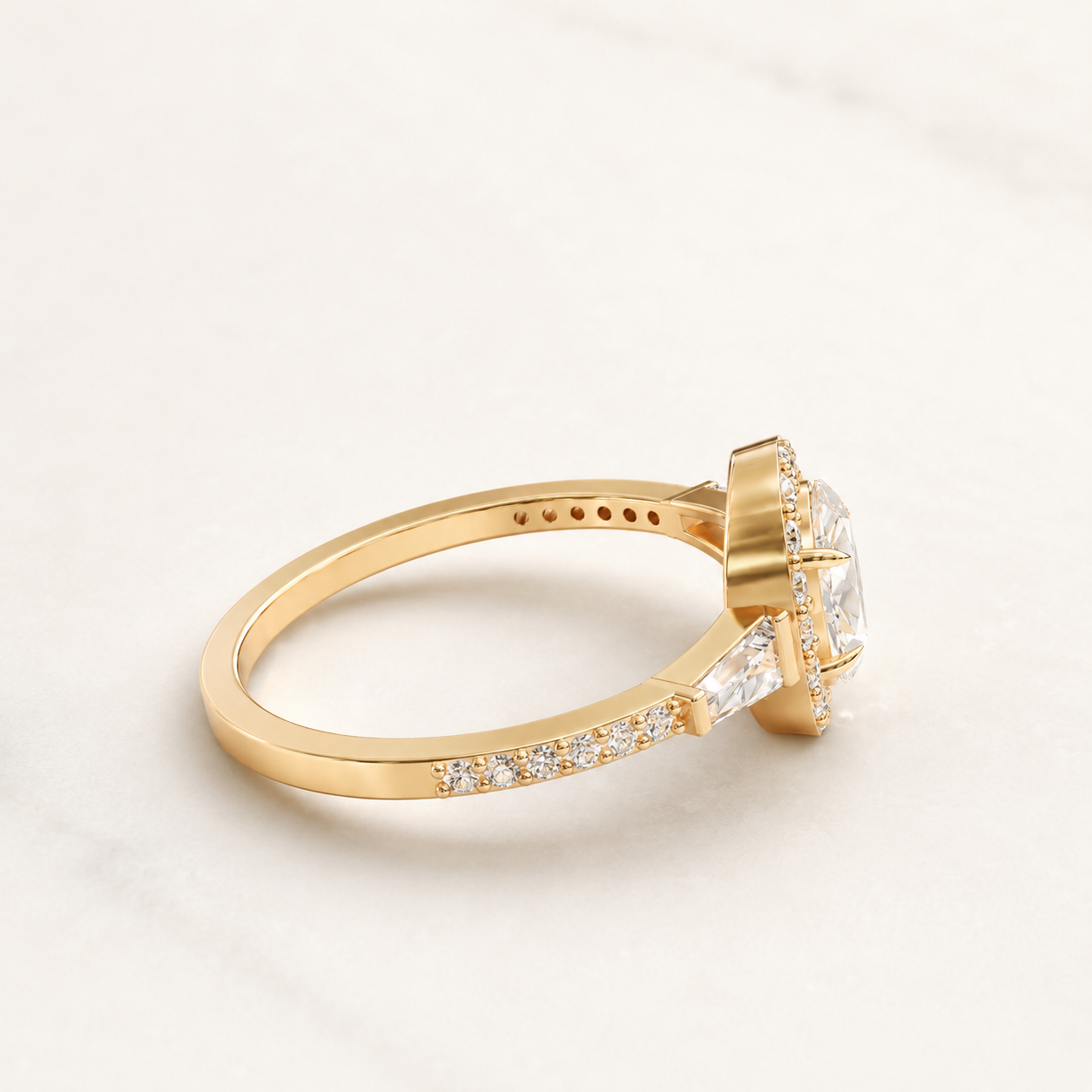 0.80 CT Oval Halo Diamond Ring in Yellow, White & Rose Gold - view 2