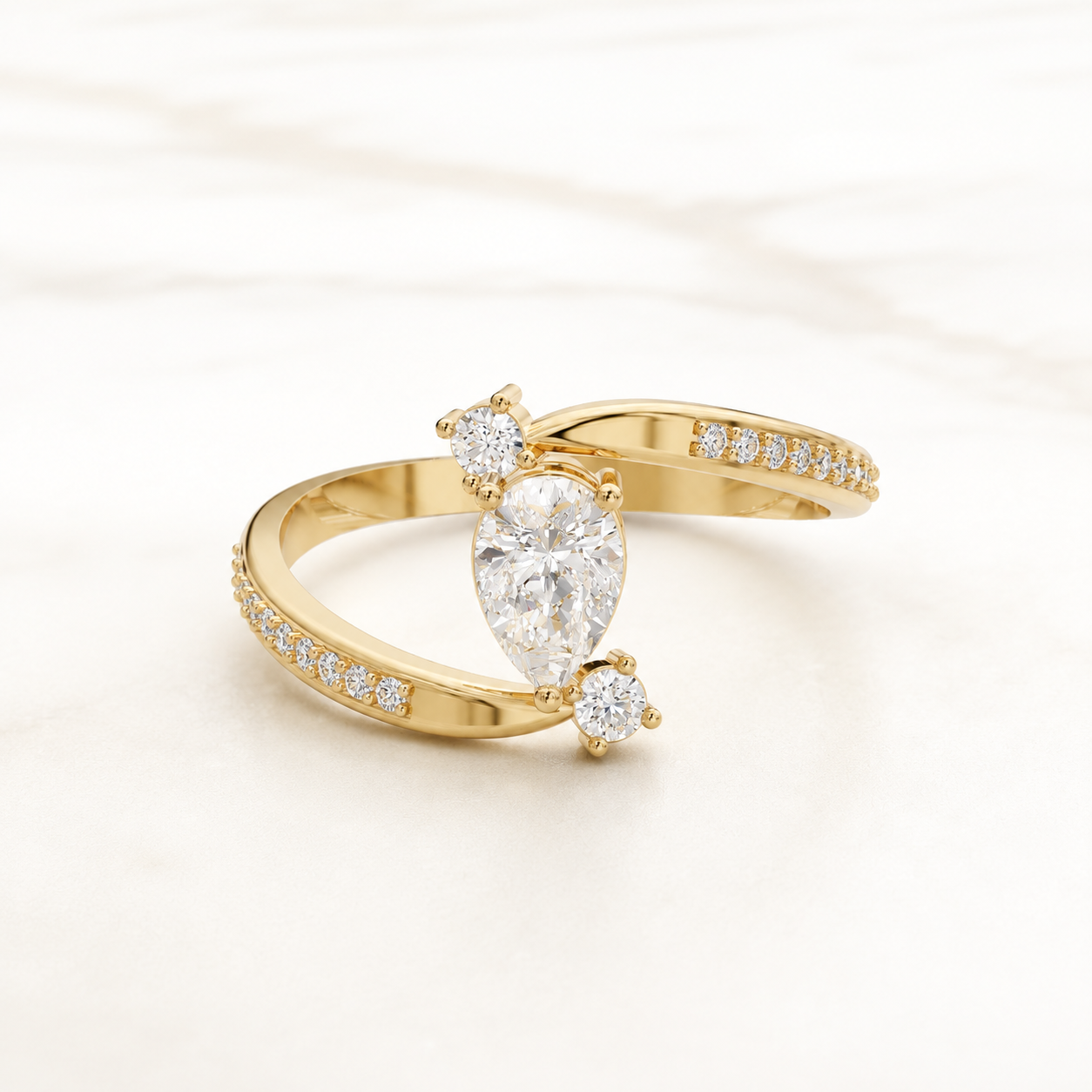 0.60 CT Pear Diamond Ring in Yellow Gold, White Gold & Rose Gold