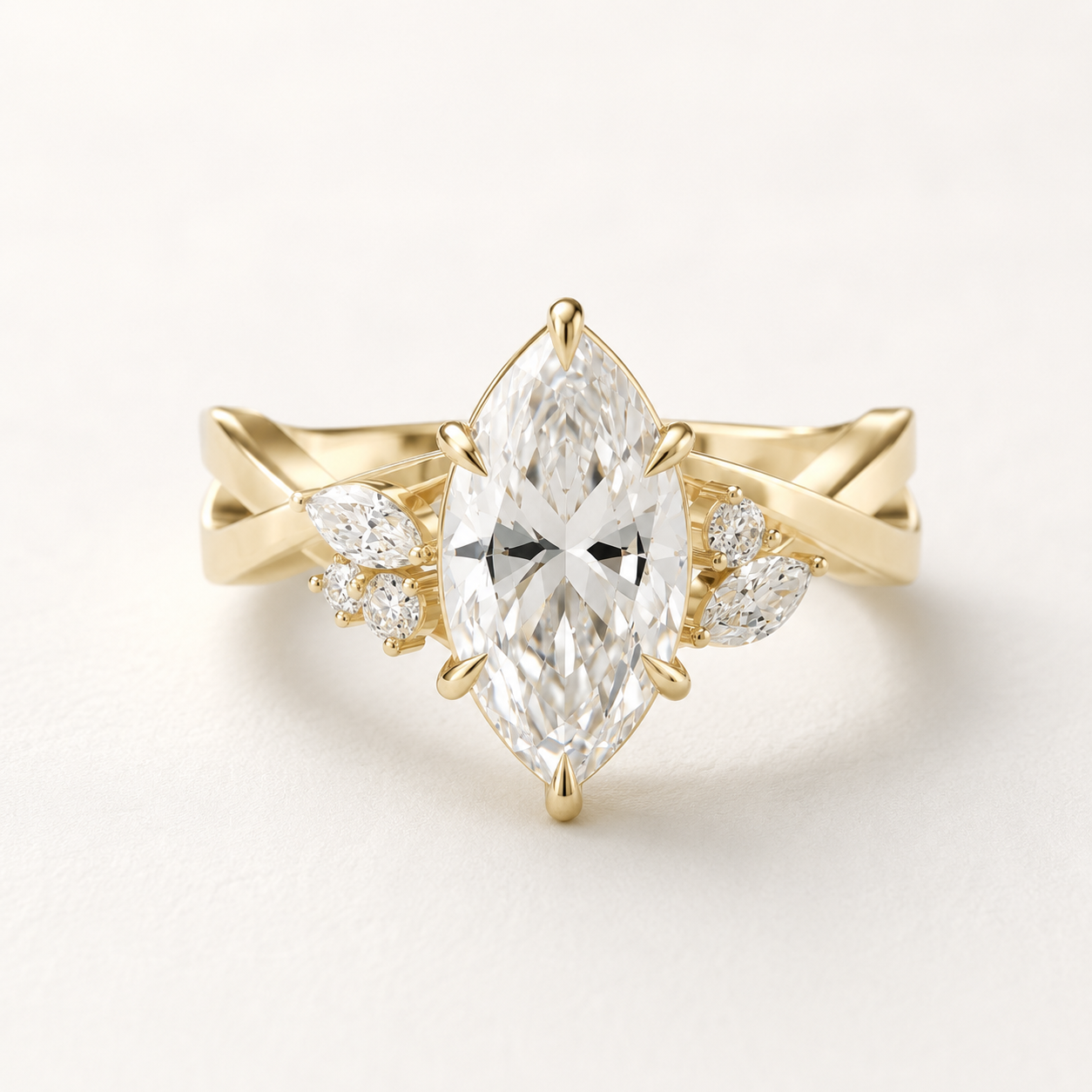 1.60 CT Marquise Diamond Ring in Yellow, White & Rose Gold