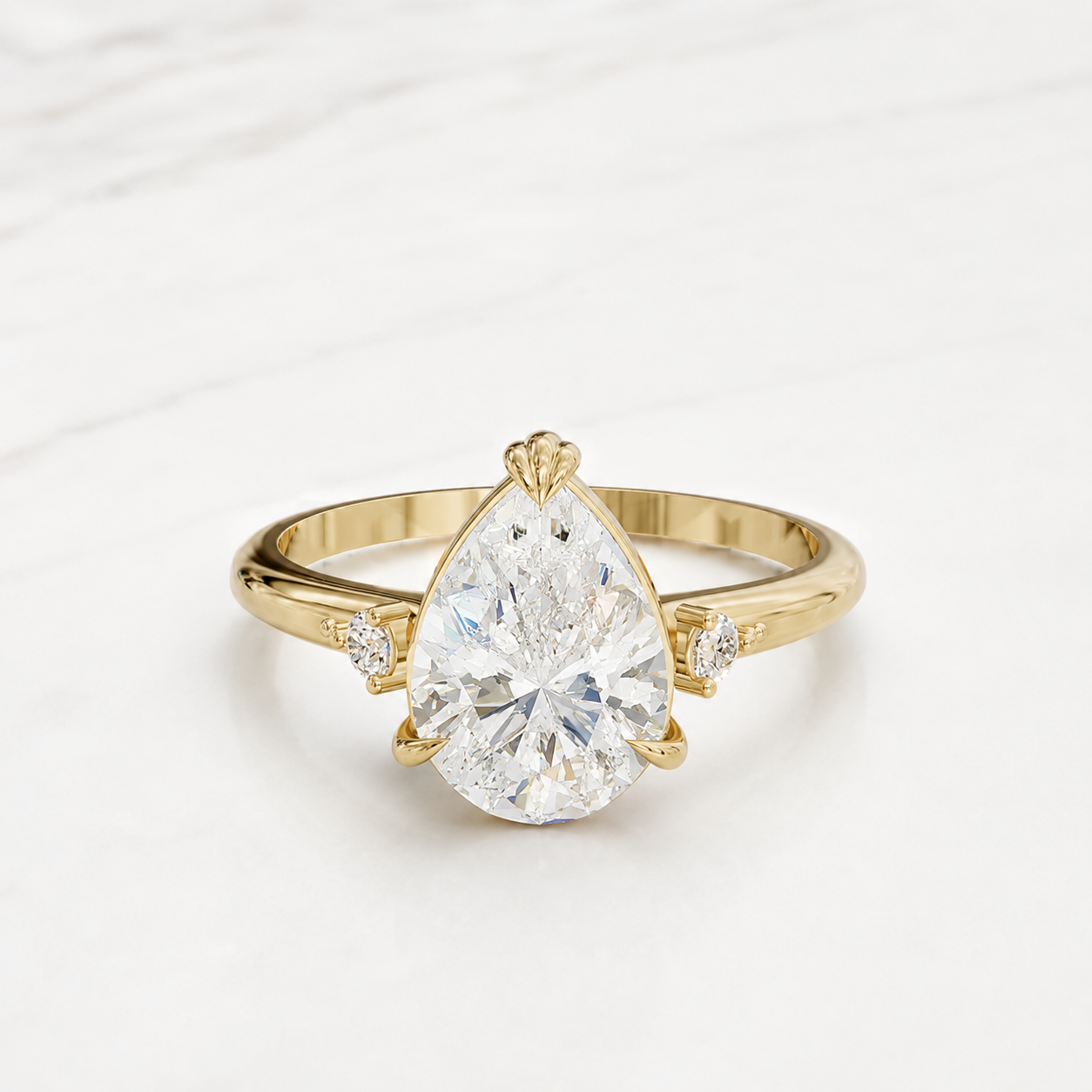 1.80 CT Pear Diamond Ring in Yellow, White & Rose Gold