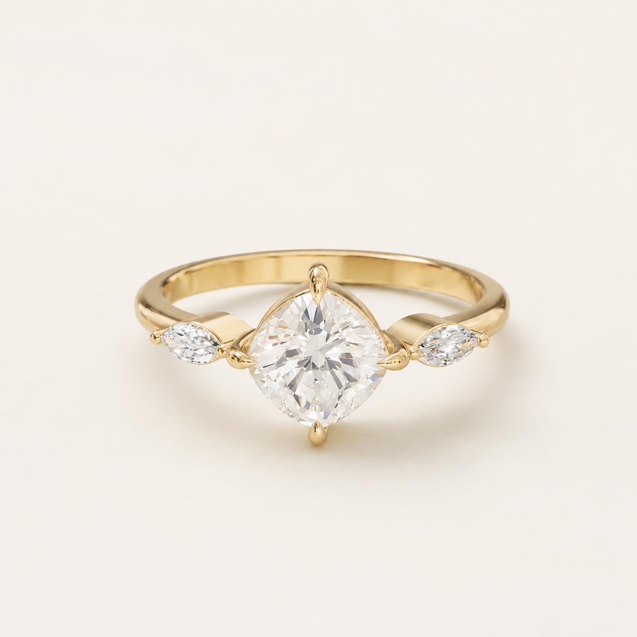 1.45 CT Cushion Diamond Leaf Ring in Yellow, White & Rose Gold